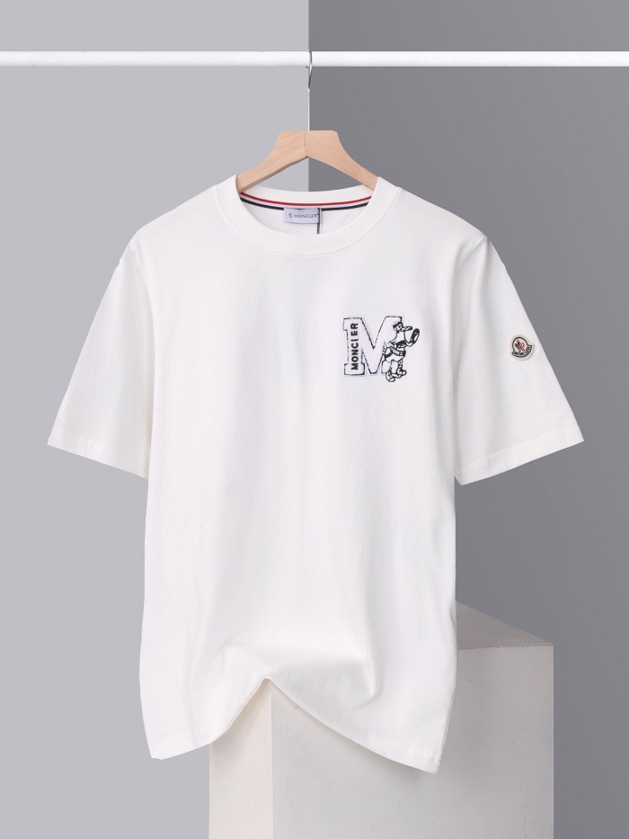 【限定】モンクレール コピー 2024春夏ベーシックMアルファベット斑点犬タオル刺繍ラウンドネック半袖Tシャツ