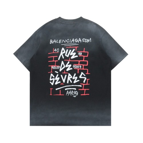 追跡付 バレンシアガ 激安偽物 レインプリントグラデーションカジュアル丸首半袖Tシャツ