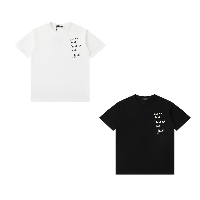 一目惚れ♪ フェンディ 偽物通販2024 SS夏の小さな目の大きなロゴラウンドネック半袖Tシャツ-2色
