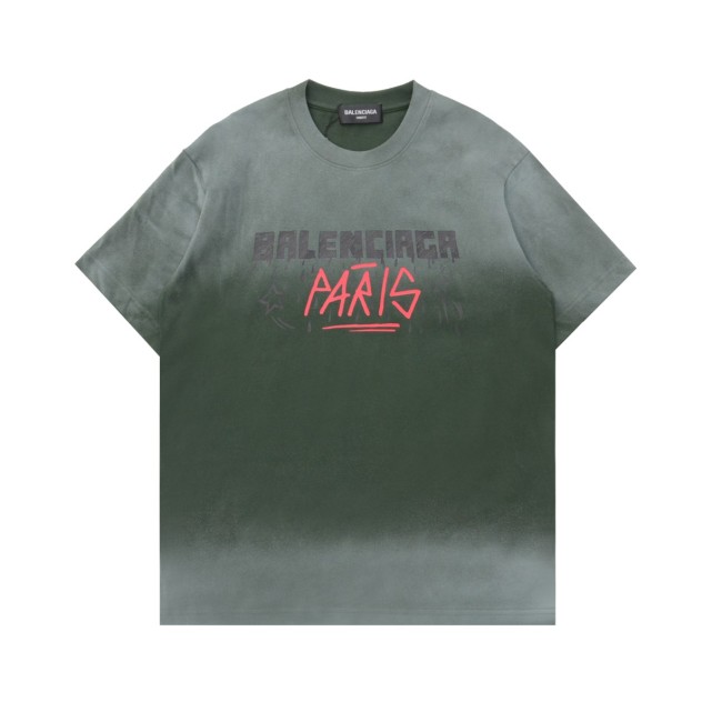 日本未入荷 バレンシアガ スーパーコピー レインプリントグラデーションカジュアル丸首半袖Tシャツ