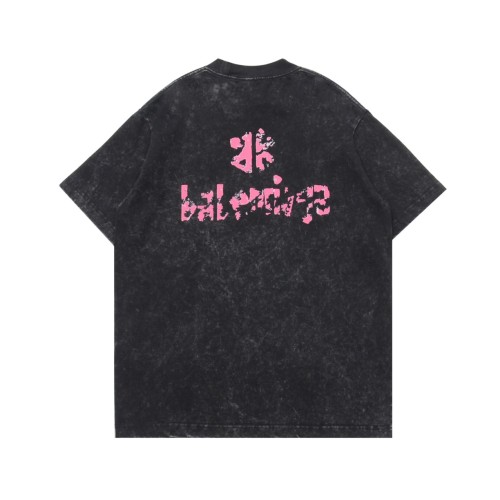 累積売上総額第１位！バレンシアガ コピー 水洗ファジィ旧破壊ロゴカジュアル半袖Tシャツ