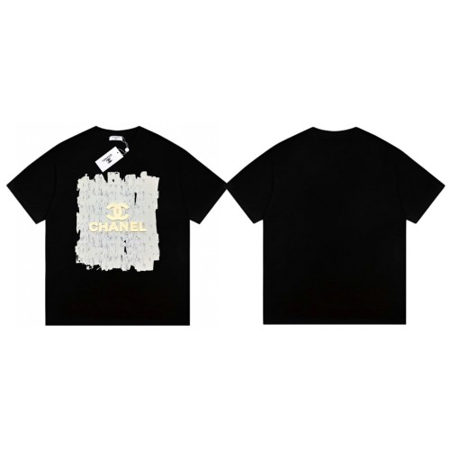 一目惚れ♪ シャネル 偽物通販 大落書き立体ロゴプリントカップルカジュアル半袖Tシャツ
