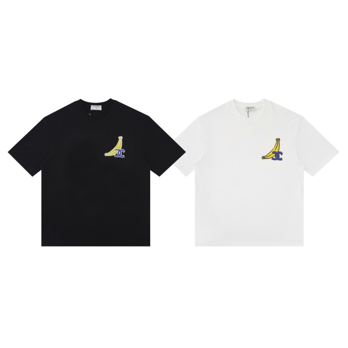日本未入荷 シャネル 激安偽物 2024 SSバナナ手描き柄半袖Tシャツ