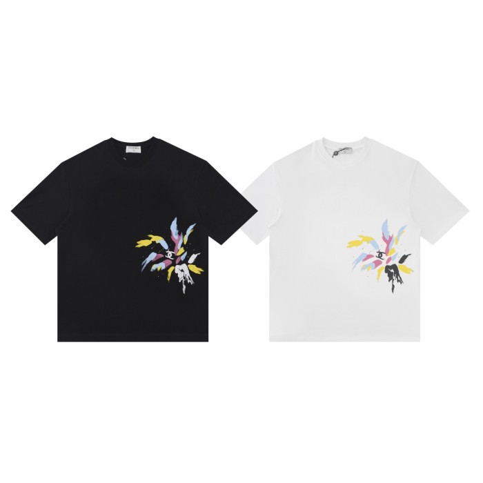 使い勝手良しシャネル スーパーコピー 2024 SSカラーインキ柄半袖Tシャツ