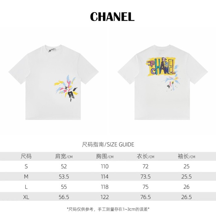 使い勝手良しシャネル スーパーコピー 2024 SSカラーインキ柄半袖Tシャツ