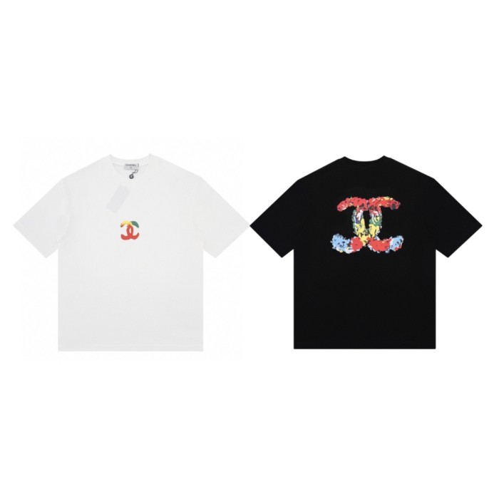 超話題! シャネル 激安通販 ダブルCアルファベットロゴプリントペアルック丸首半袖Tシャツ2色