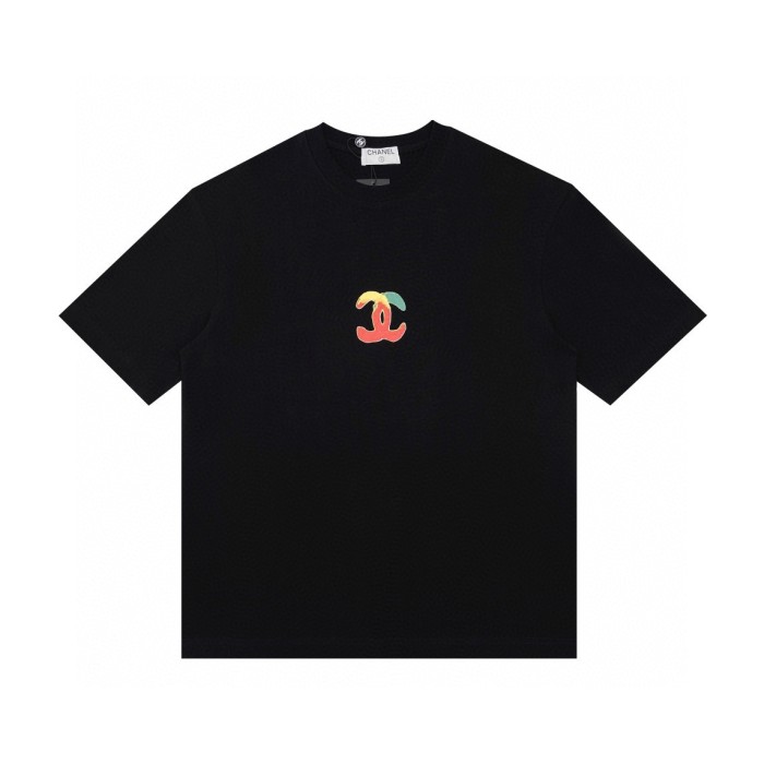 超話題! シャネル 激安通販 ダブルCアルファベットロゴプリントペアルック丸首半袖Tシャツ2色