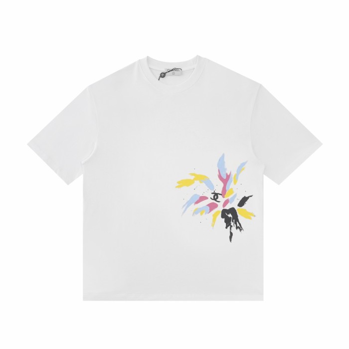 使い勝手良しシャネル スーパーコピー 2024 SSカラーインキ柄半袖Tシャツ
