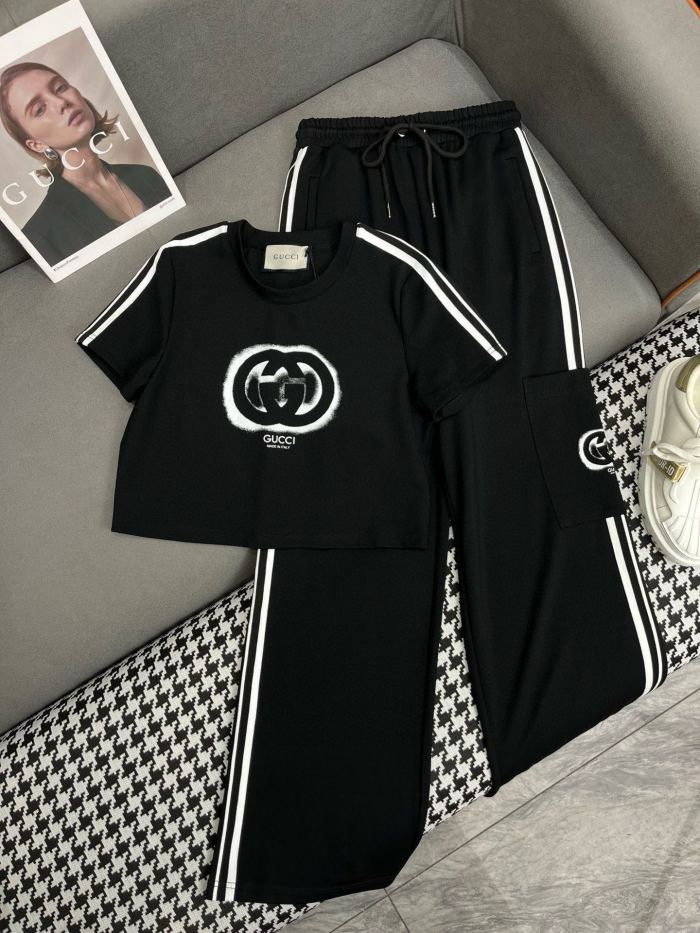 使い勝手良し グッチ 偽物通販 24 SS春夏新作Tシャツワイドパンツセット2色