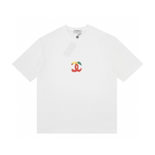 超話題! シャネル 激安通販 ダブルCアルファベットロゴプリントペアルック丸首半袖Tシャツ2色