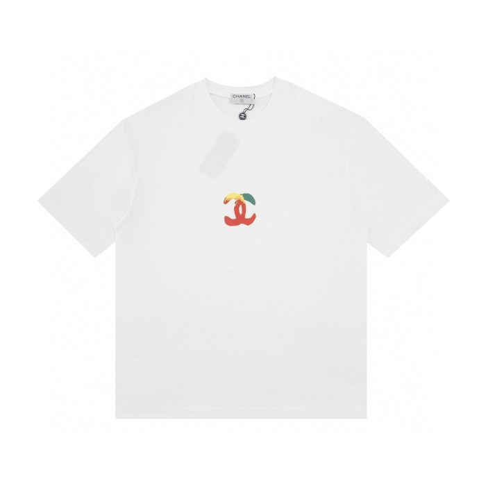 超話題! シャネル 激安通販 ダブルCアルファベットロゴプリントペアルック丸首半袖Tシャツ2色