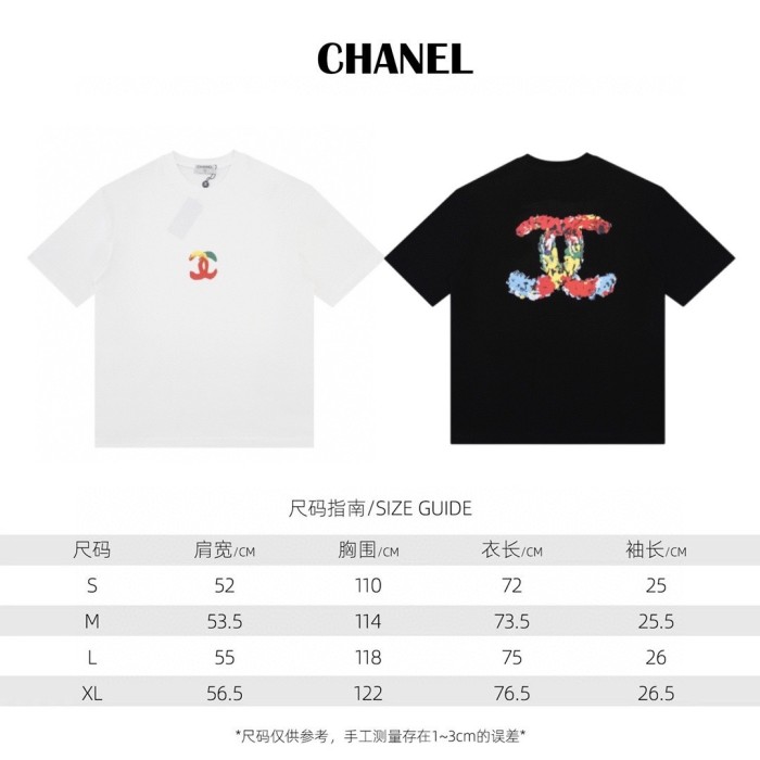 超話題! シャネル 激安通販 ダブルCアルファベットロゴプリントペアルック丸首半袖Tシャツ2色