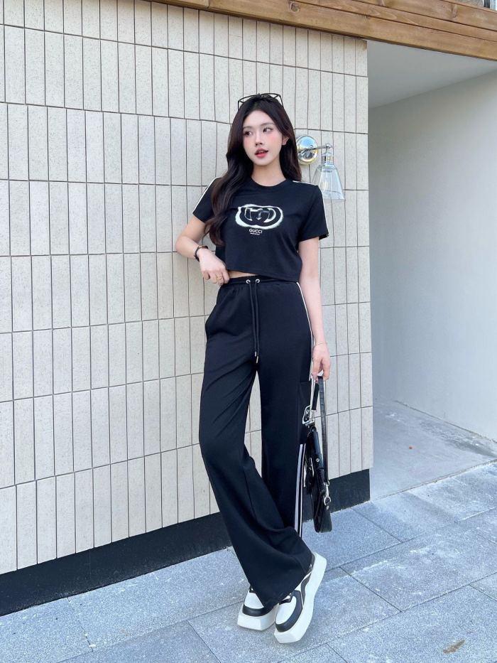 使い勝手良し グッチ 偽物通販 24 SS春夏新作Tシャツワイドパンツセット2色