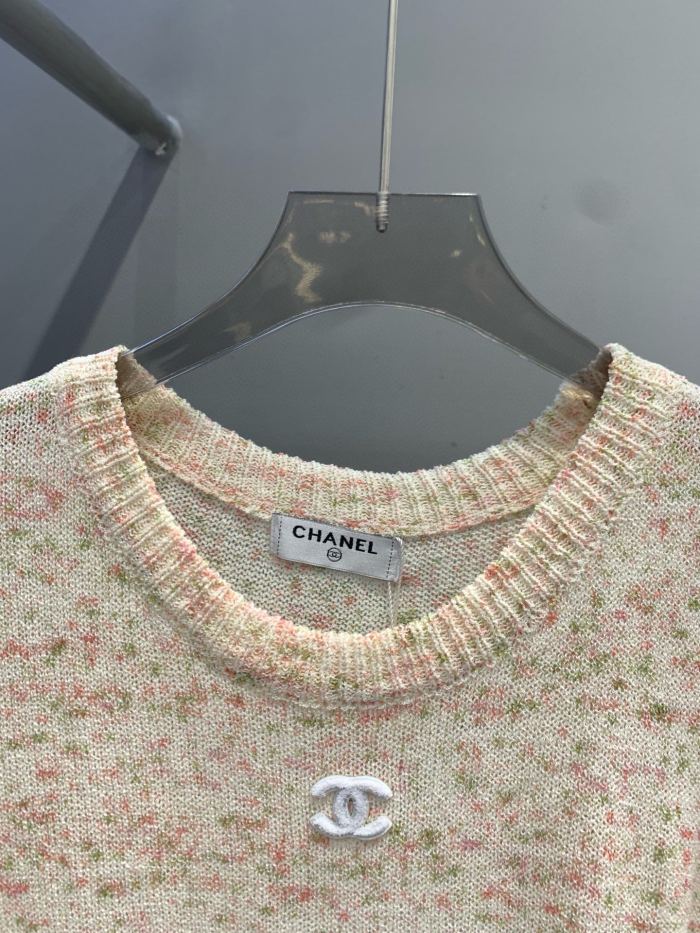 大人気 シャネル 激安偽物 歯ブラシ刺繍刺繍ダブルC混色ニット半袖