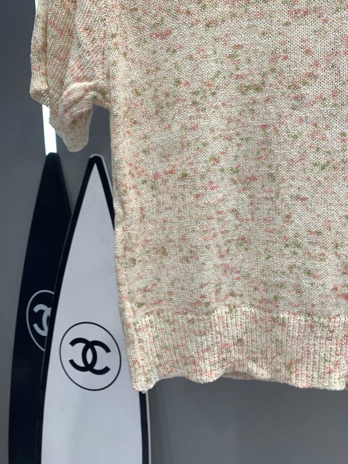 大人気 シャネル 激安偽物 歯ブラシ刺繍刺繍ダブルC混色ニット半袖