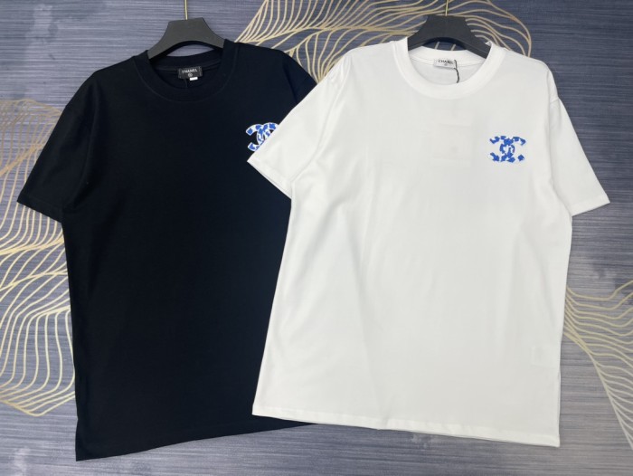 稀少 シャネル コピーおすすめ 2024春夏新作刺繍ロゴラウンドネック半袖Tシャツ2色