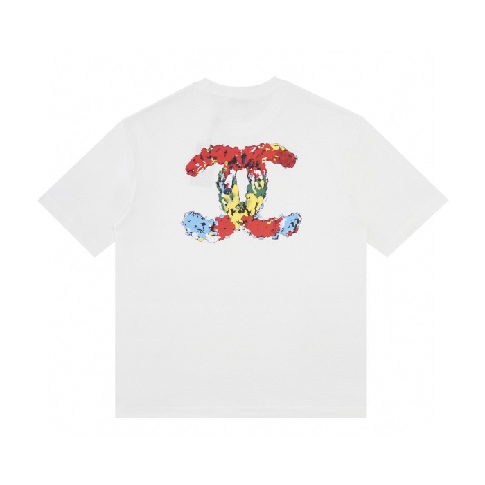 超話題! シャネル 激安通販 ダブルCアルファベットロゴプリントペアルック丸首半袖Tシャツ2色