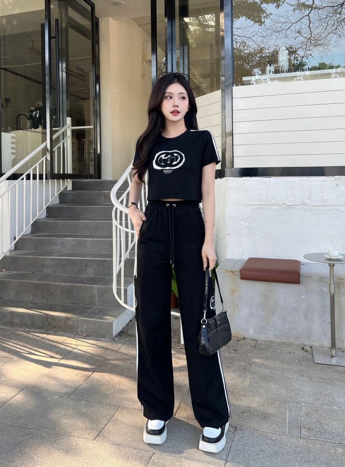 使い勝手良し グッチ 偽物通販 24 SS春夏新作Tシャツワイドパンツセット2色