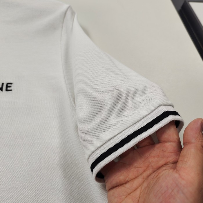 入手困難 セリーヌ 激安偽物 24 ss夏の新作定番ベーシック刺繍開襟ポロシャツ半袖Tシャツ2色