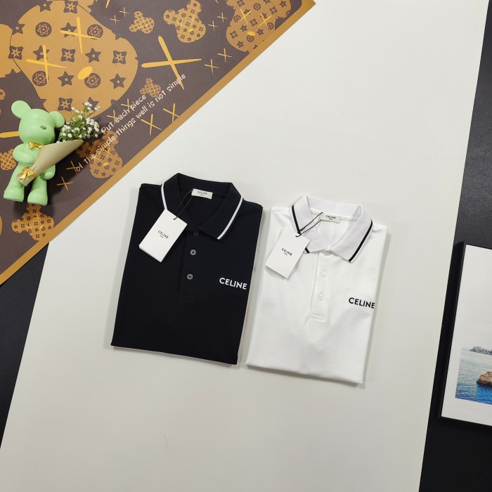 入手困難 セリーヌ 激安偽物 24 ss夏の新作定番ベーシック刺繍開襟ポロシャツ半袖Tシャツ2色