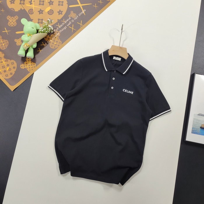 入手困難 セリーヌ 激安偽物 24 ss夏の新作定番ベーシック刺繍開襟ポロシャツ半袖Tシャツ2色