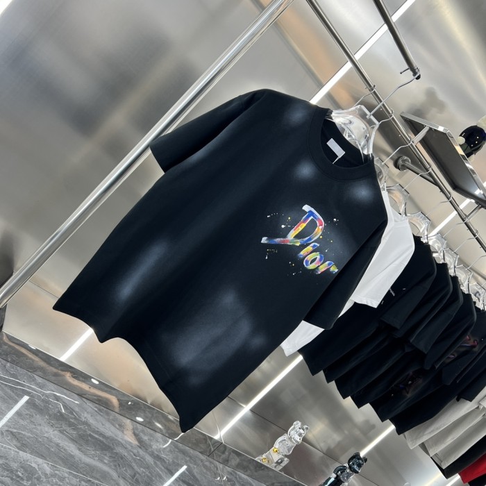 超話題! ディオール スーパーコピー 2024 ss新作手描きインクかけカップルカジュアル半袖Tシャツ