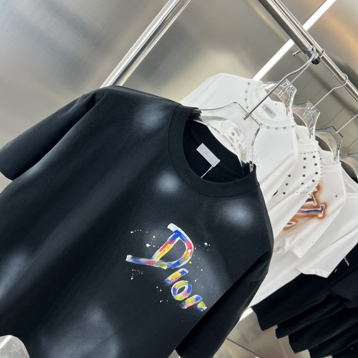 超話題! ディオール スーパーコピー 2024 ss新作手描きインクかけカップルカジュアル半袖Tシャツ
