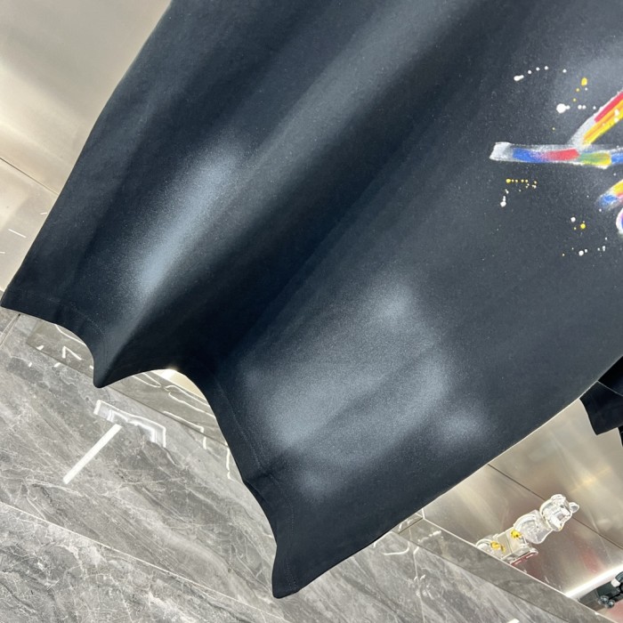 超話題! ディオール スーパーコピー 2024 ss新作手描きインクかけカップルカジュアル半袖Tシャツ
