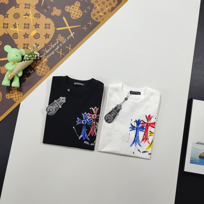 超話題! クロムハーツ 偽物通販 夏の新作クロス刺繍カジュアル丸首半袖Tシャツ2色
