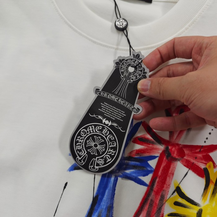 超話題! クロムハーツ 偽物通販 夏の新作クロス刺繍カジュアル丸首半袖Tシャツ2色