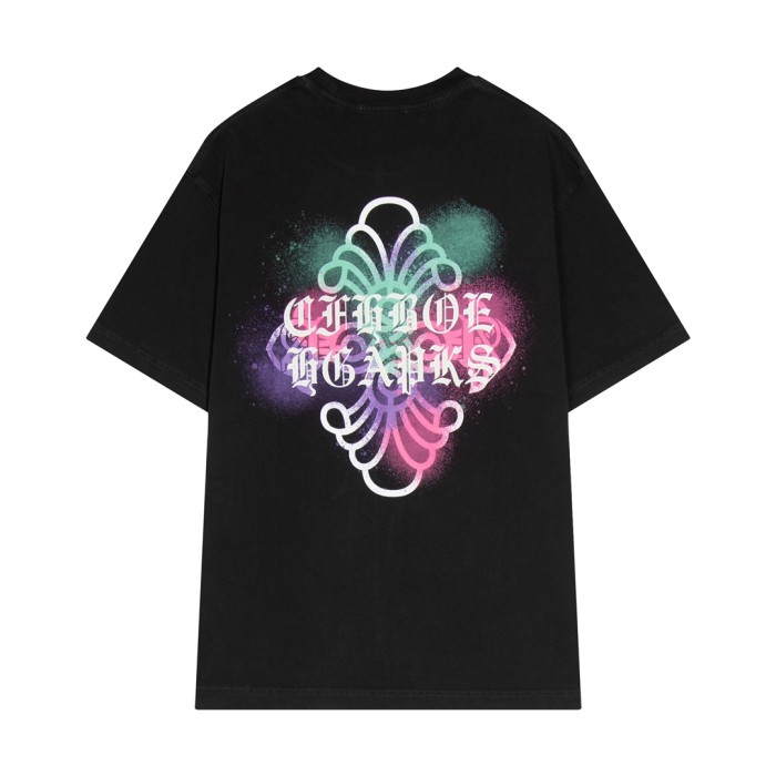 ★超人気 クロムハーツ n級品 2024春夏新型馬蹄落書き十字プリント水洗半袖Tシャツ