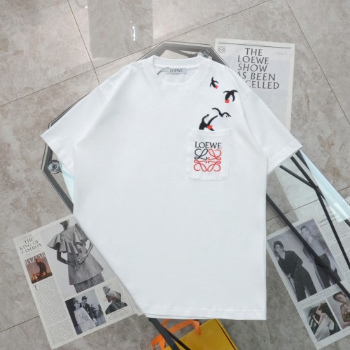 追跡付 ロエベ n級品 ペンギン刺繍カジュアルラウンドネック半袖Tシャツ