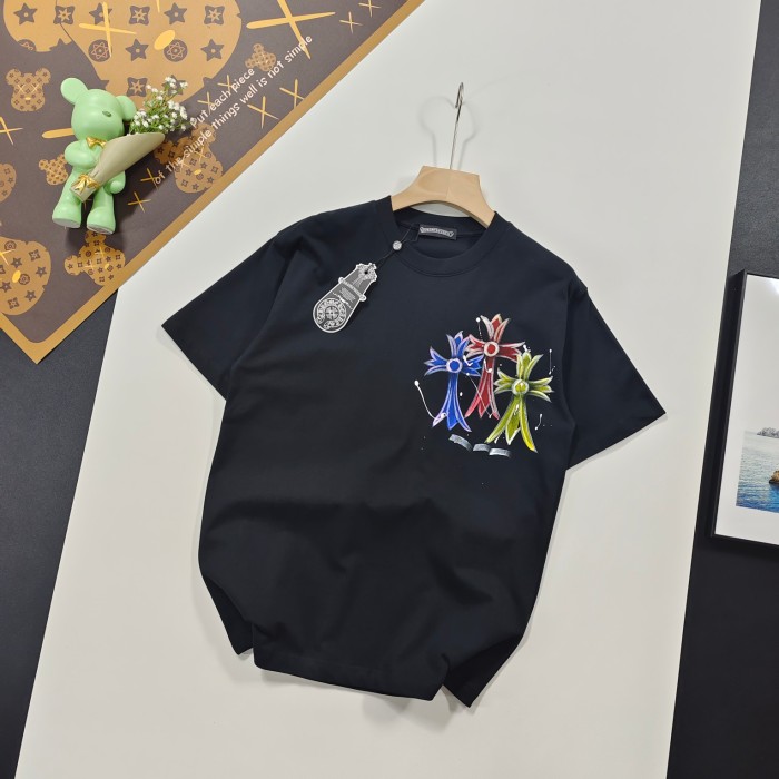 超話題! クロムハーツ 偽物通販 夏の新作クロス刺繍カジュアル丸首半袖Tシャツ2色