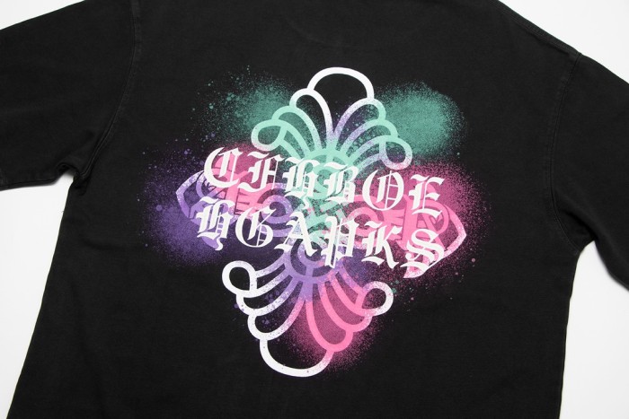 ★超人気 クロムハーツ n級品 2024春夏新型馬蹄落書き十字プリント水洗半袖Tシャツ
