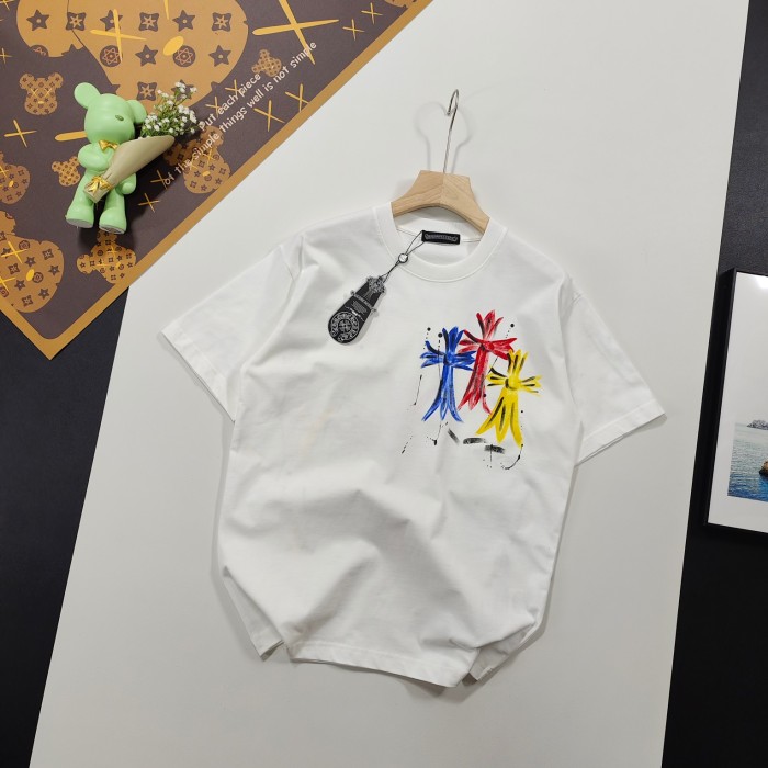 超話題! クロムハーツ 偽物通販 夏の新作クロス刺繍カジュアル丸首半袖Tシャツ2色