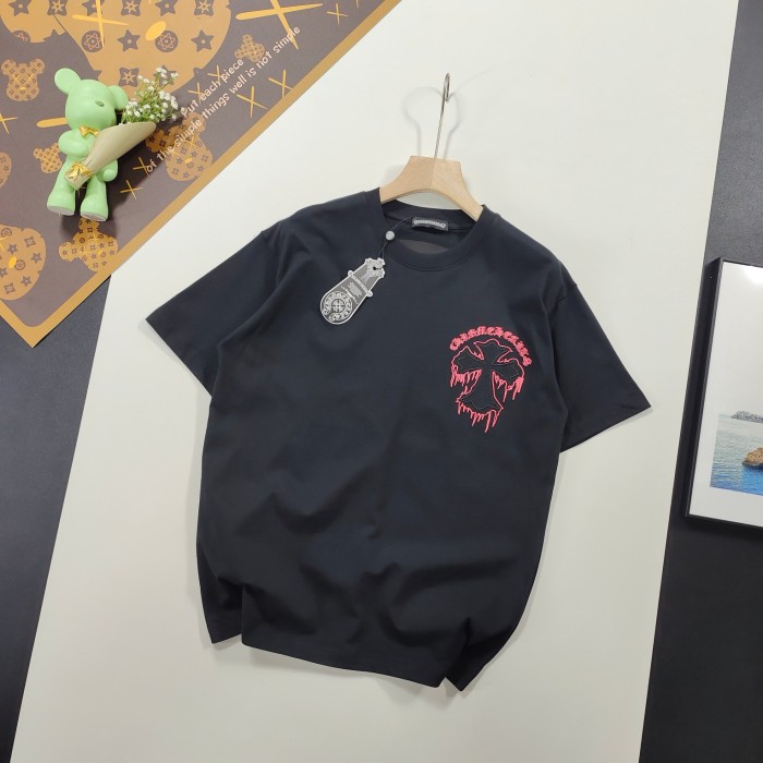 入手困難 クロムハーツ コピーおすすめ 夏の新作クロス刺繍カジュアル丸首半袖Tシャツ2色