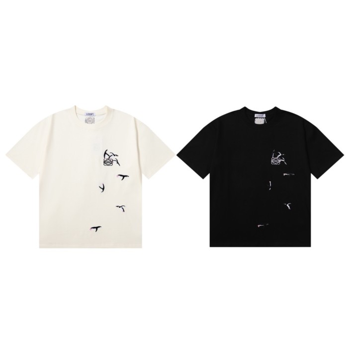 入手困難 ロエベ n級品 24 ss立体ペンギン刺繍ロゴカジュアル半袖Tシャツ2色