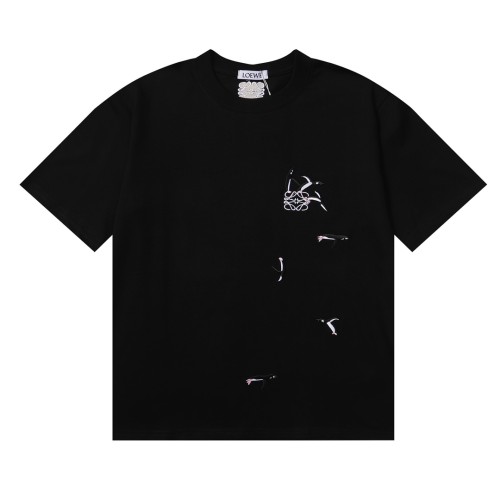 入手困難 ロエベ n級品 24 ss立体ペンギン刺繍ロゴカジュアル半袖Tシャツ2色