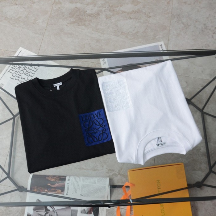 超話題! ロエベ 激安偽物 フェイクポケットバイカラー刺繍ロゴカジュアル丸首半袖Tシャツ