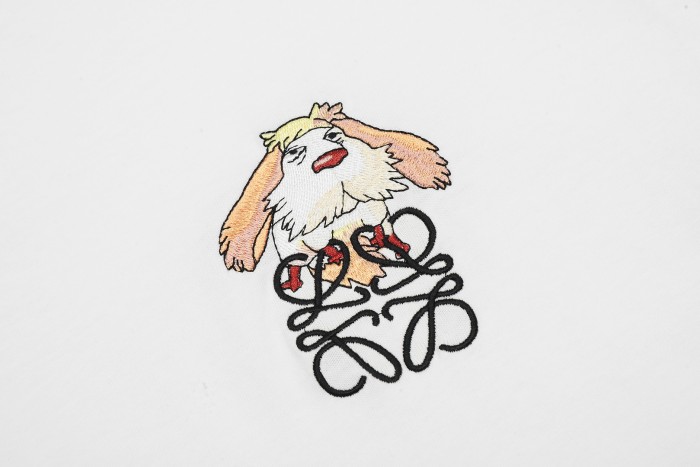 追跡付 ロエベ コピーおすすめ 24 SS新作ライン犬刺繍カップル半袖Tシャツ
