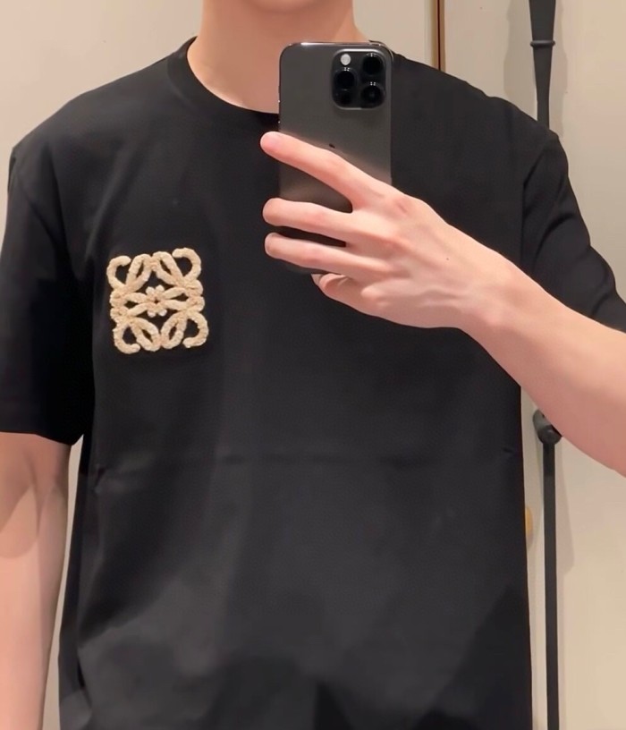 使い勝手良し ロエベ コピー 2024夏の新作タオル刺繍ロゴ刺繍オールインワンネック半袖Tシャツ
