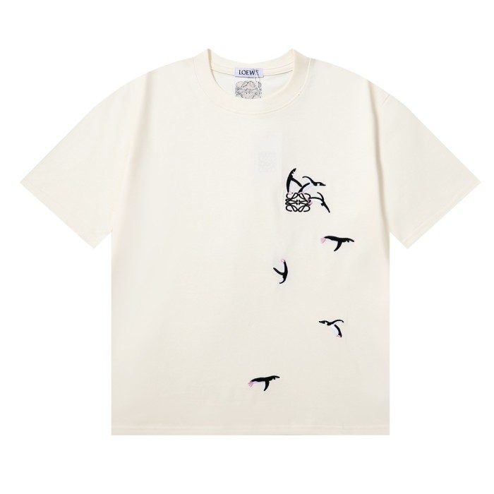 入手困難 ロエベ n級品 24 ss立体ペンギン刺繍ロゴカジュアル半袖Tシャツ2色