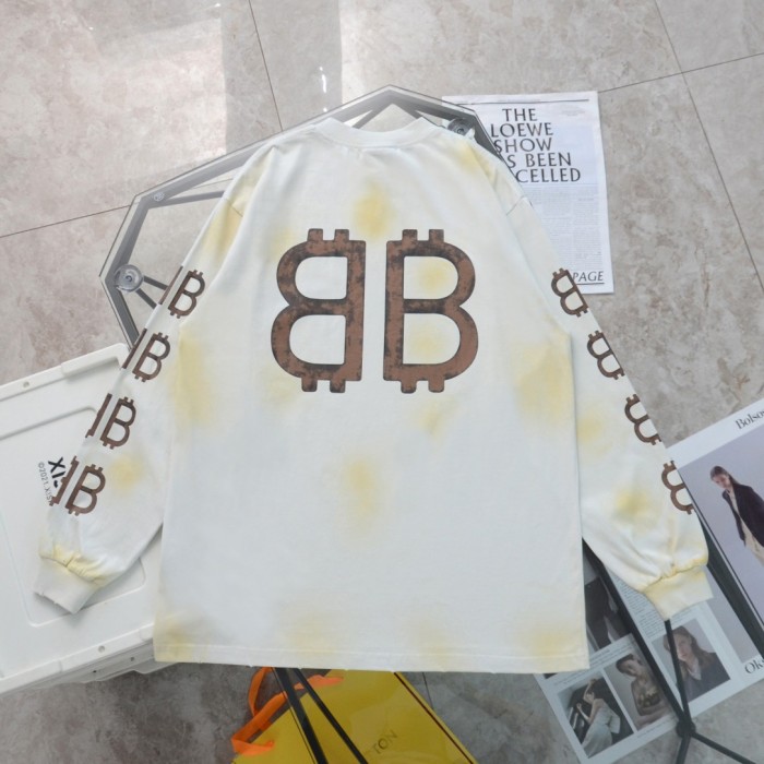 【話題商品！】バレンシアガ 激安通販 水洗いダブルB長袖パーカーTシャツ