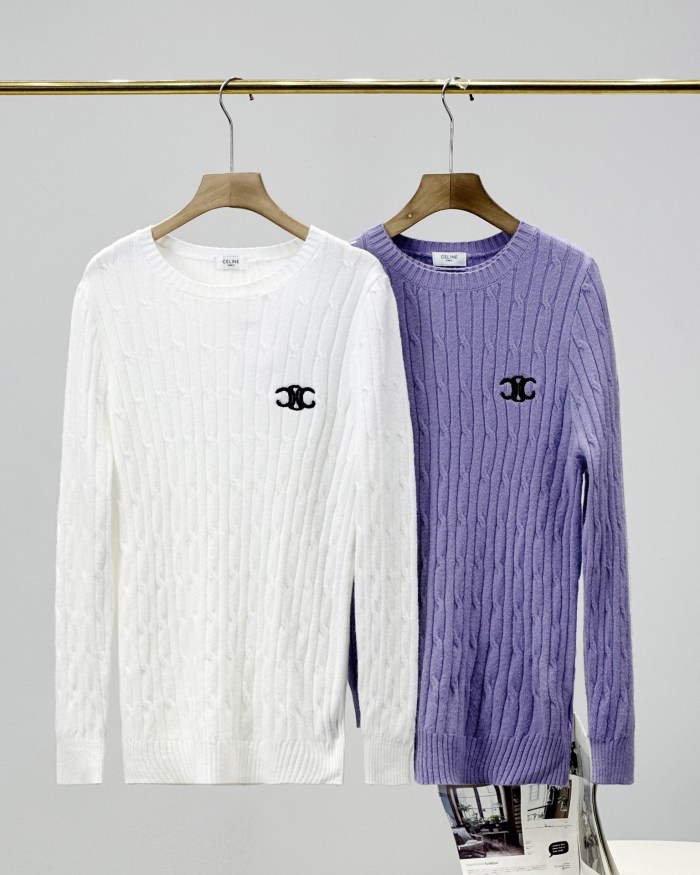 【限定】セリーヌ n級品 2024冬新作爆金刺繍丸首カバー頭麻のセーター羊のセーター