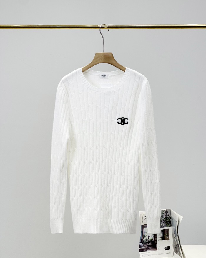 【限定】セリーヌ n級品 2024冬新作爆金刺繍丸首カバー頭麻のセーター羊のセーター