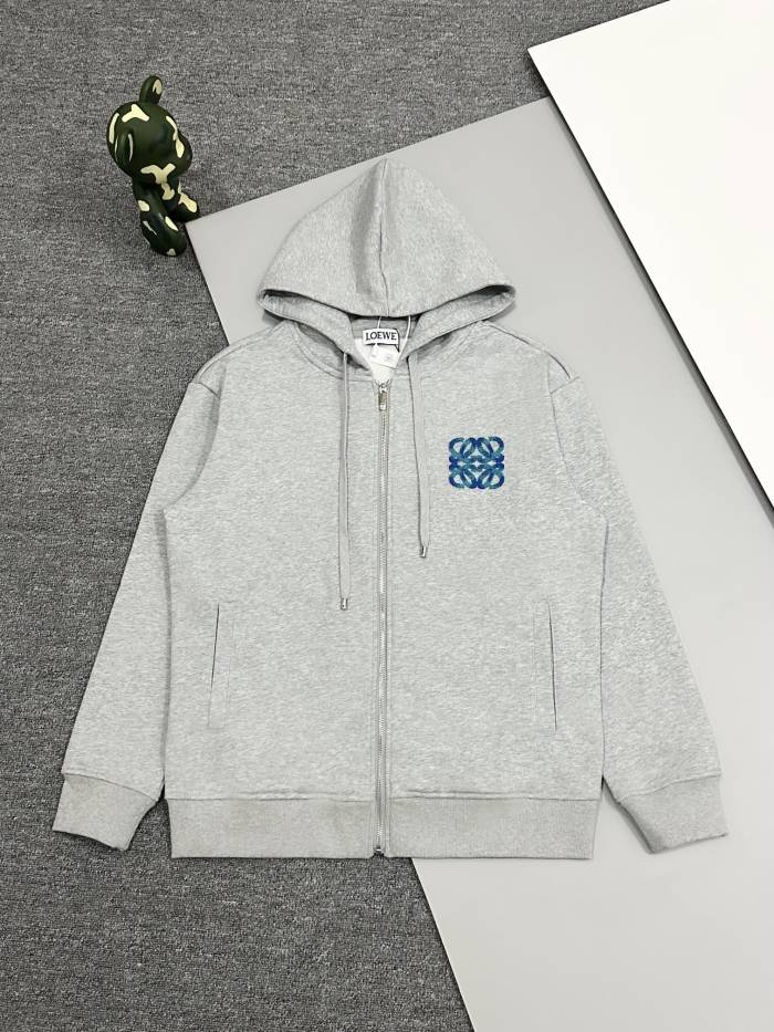 【話題商品！】ロエベ n級品 2024秋冬新作胸と後ろの立体植毛歯ブラシ刺繍420 g毛輪純綿衛衣ファスナーコート