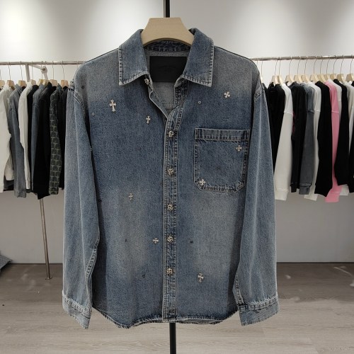 大人気 クロムハーツ 激安偽物 24 F/wスタッズ付き重金属クロスデニムシャツジャケット