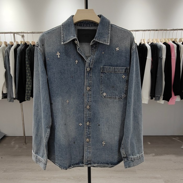 大人気 クロムハーツ 激安偽物 24 F/wスタッズ付き重金属クロスデニムシャツジャケット