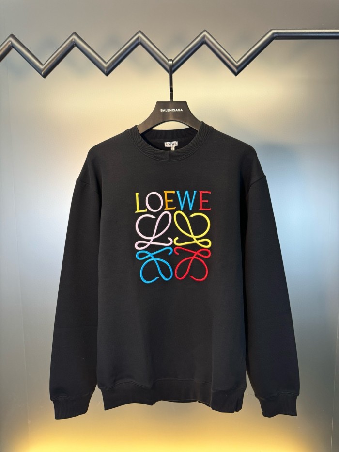 高品質 ロエベ n級品 24新作フルカラー刺繍LOGOクルーネックパーカー2色