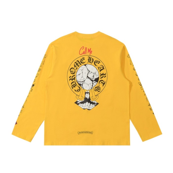 一目惚れ♪ クロムハーツ 激安偽物 十字架落書き袖レモンイエローカップル長袖Tシャツ